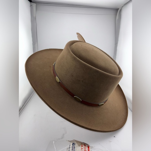 Stetson The Gun Club XXXX Cowboy Hat Size 7 USA Made Brown Leather - Picture 11 of 14